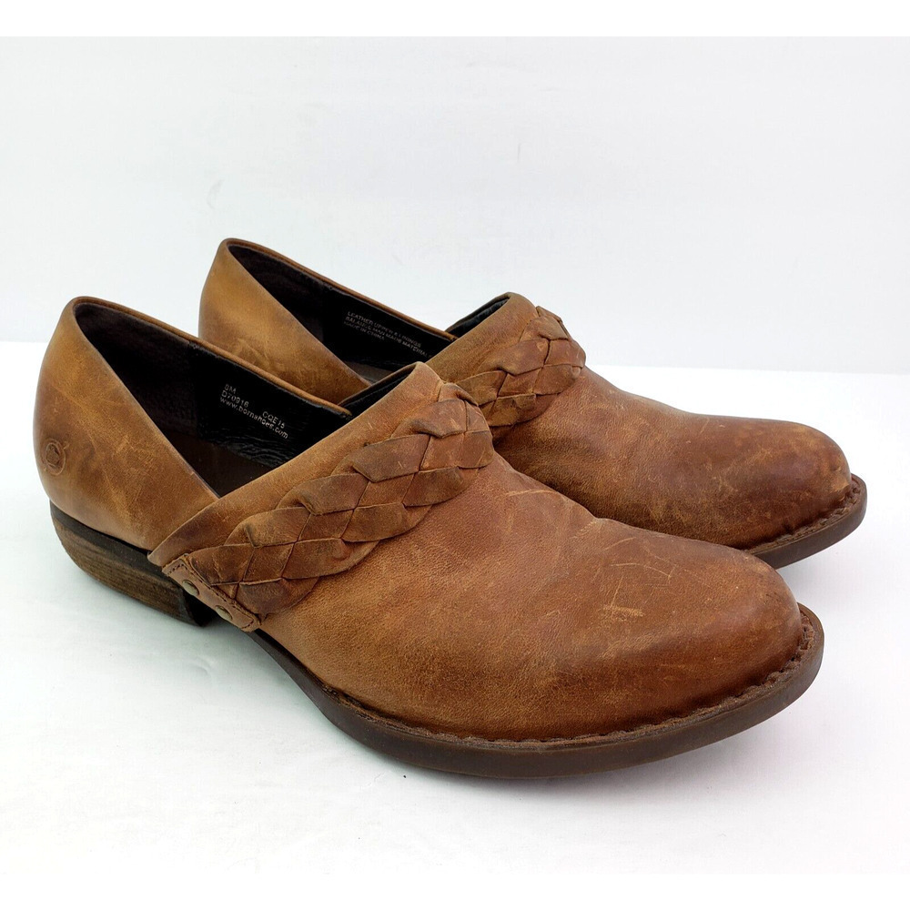 Born Hensley Womens Size 8 Brown Leather Slip On Western Clog Bootie Shoes